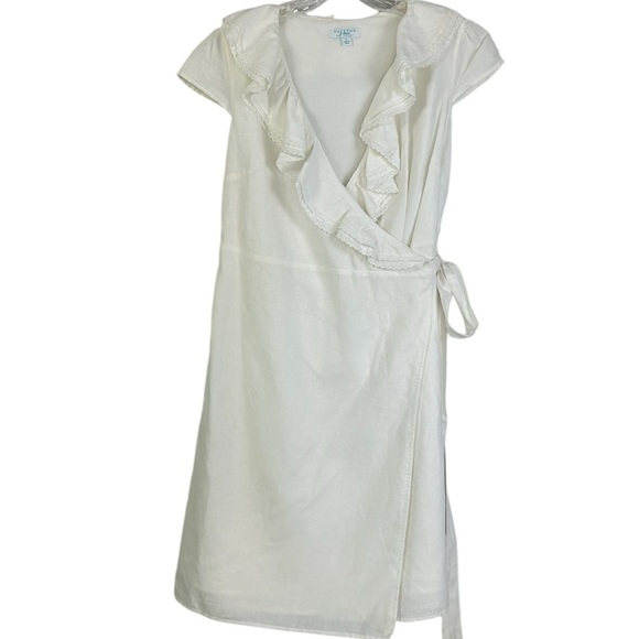 Calypso St. Barth for Target Womens SZ S White Linen Ruffle Wrap Dress Romantic - Picture 4 of 14